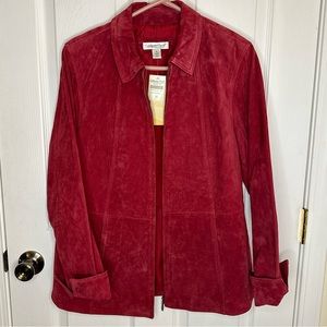 Coldwater Creek Women's Real Suede Full Zip A-line Jacket Red Medium (10-12)